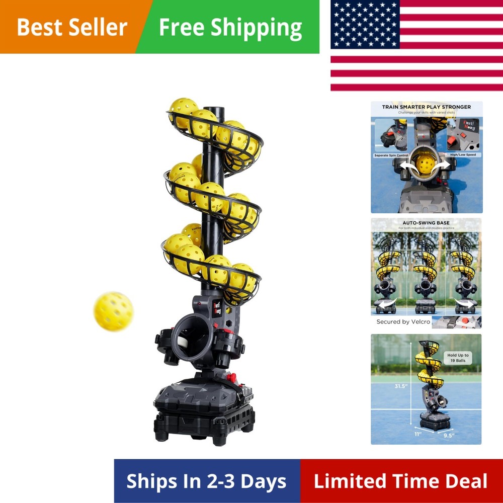 Pickleball Machine, Adjustable Speed & Angles, Pickleball Launcher with Auto ...