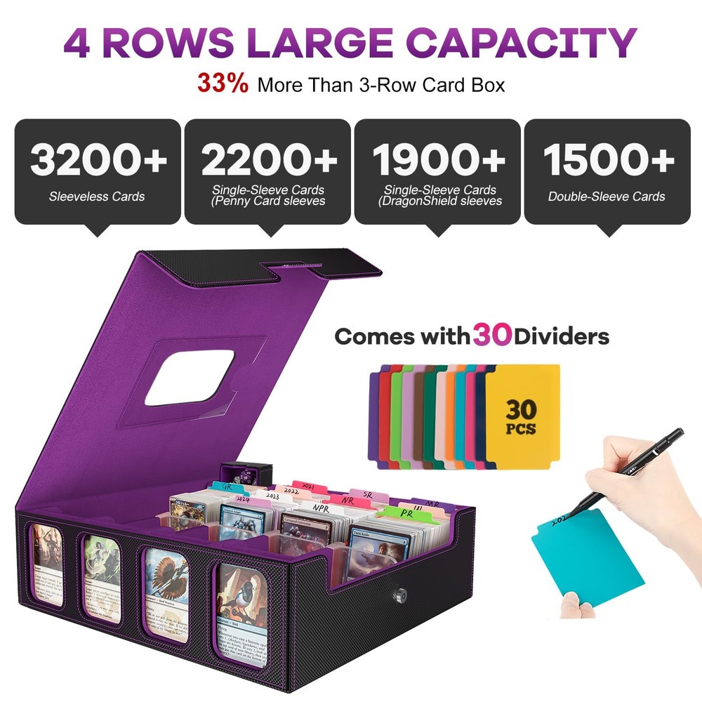 Trading Card Storage Box - 3200+ MTG Deck, Commander Display, Portable