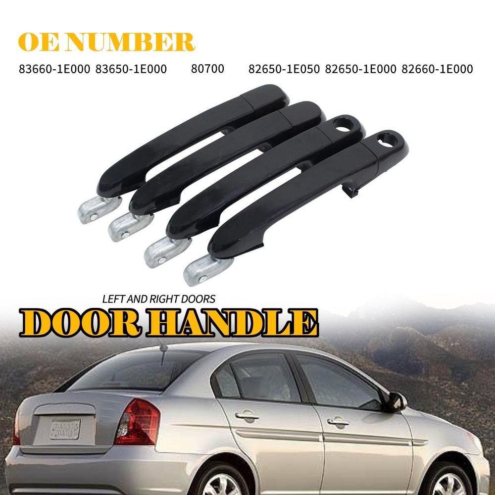 4pcs Outer Door Handle Front & Rear For Hyundai Accent 2006 - 2011 Primed Black