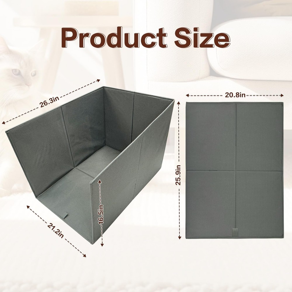Large Foldable Cat Litter Box Enclosure with Splash Guard and Removable Mat