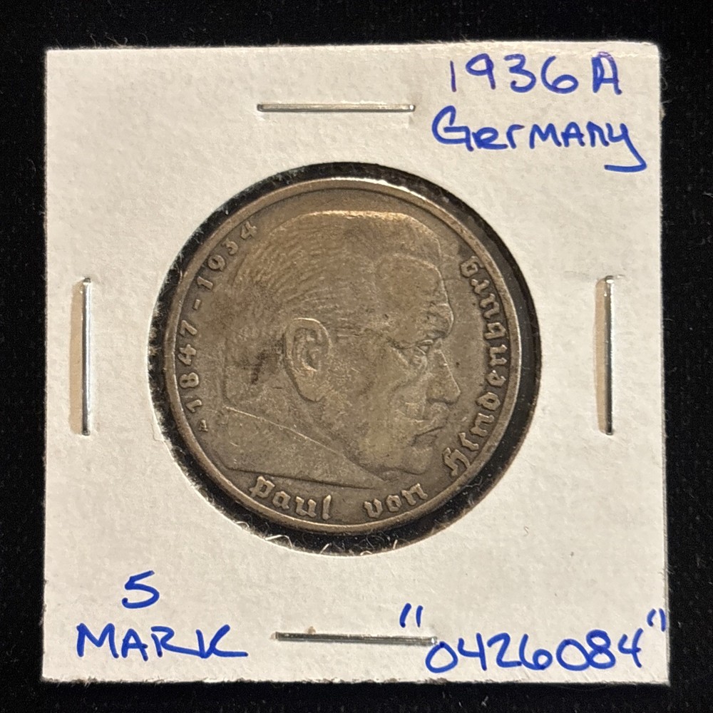 1936 A Germany 5 Mark Circulated Silver “0426084”