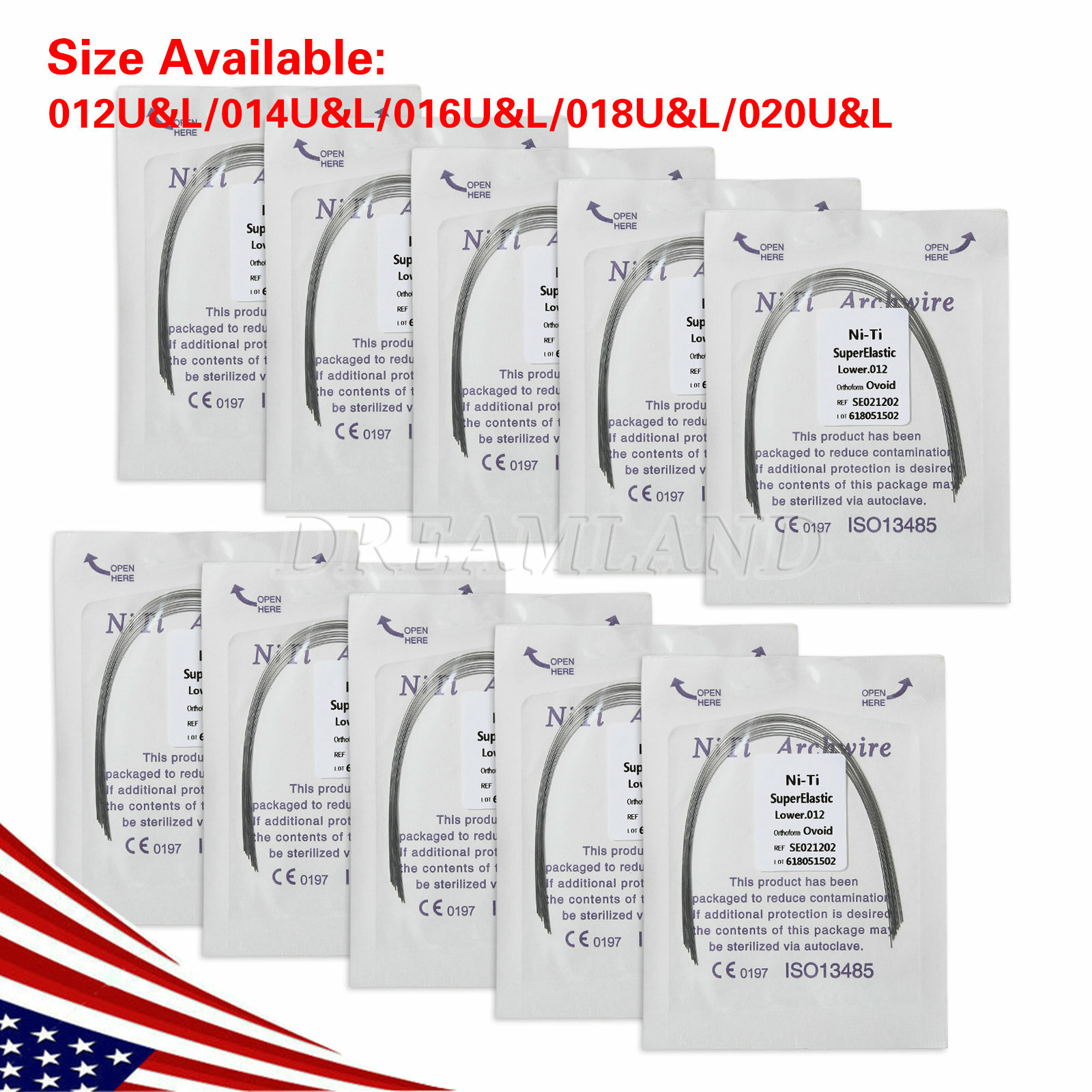 100 PCS dental orthodontic super elastic niti round arch wires Ovoid form 10 bag