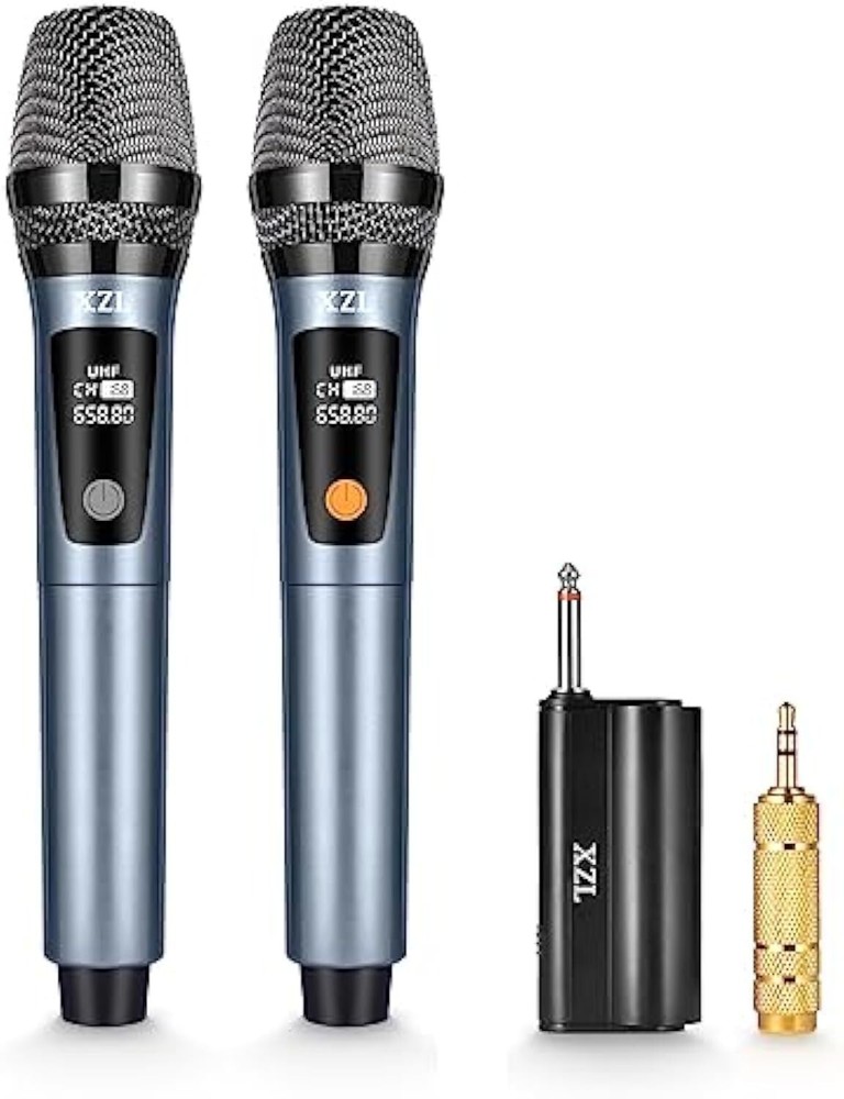 Blue Wireless Microphone Rechargeable Two Cordless Microphones