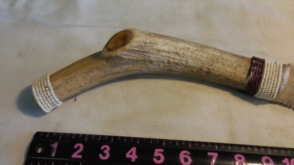 16.5" Lg Flint Bone Handled Beaded Knife