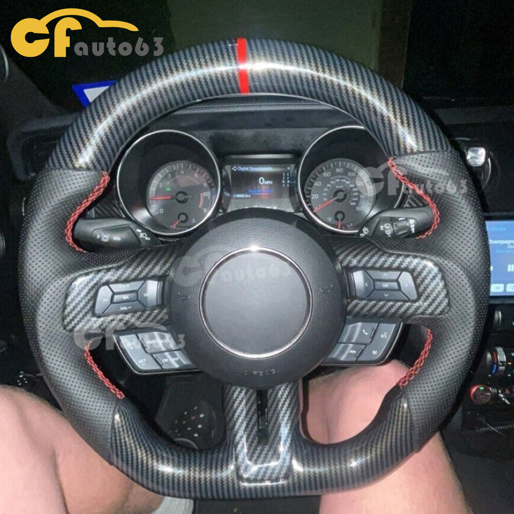HYDRO DIP Carbon Fiber Steering Wheel Fit For 2018-2023 Ford Mustang GT Red Line
