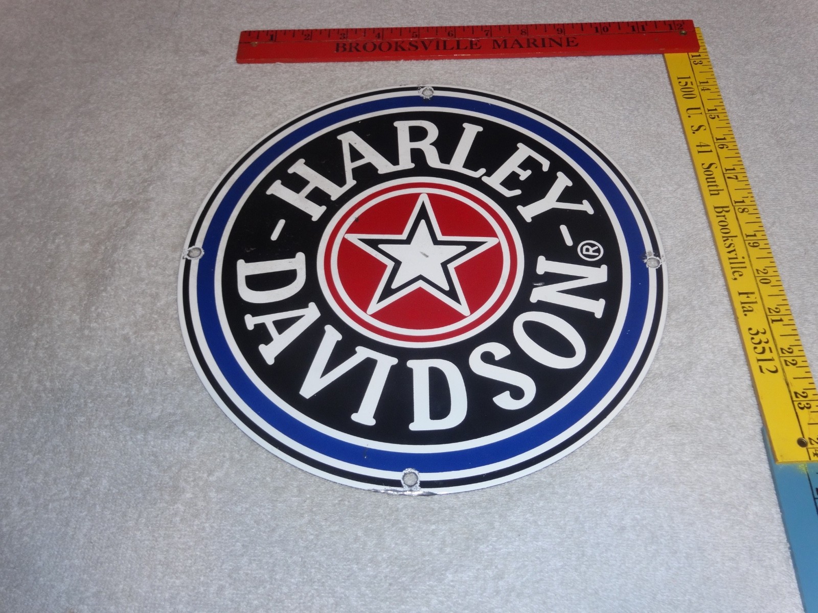 VINTAGE HARLEY DAVIDSON MOTORCYCLE 11 1/4" PORCELAIN METAL GASOLINE OIL HOG SIGN