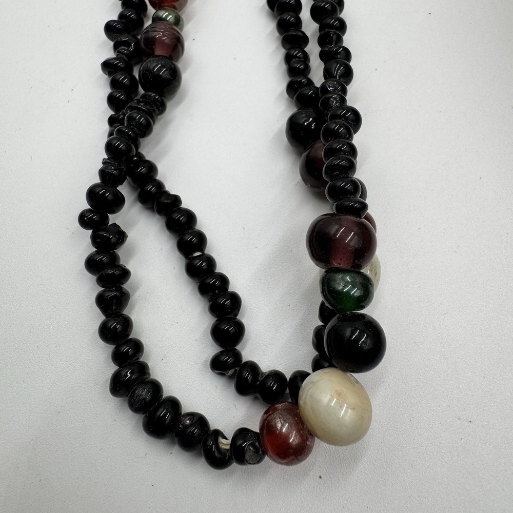 Multi Colored Glass & Black Onyx Beaded Necklace 30”