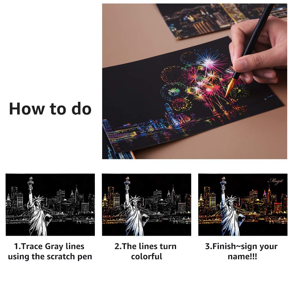 Magic Scratch Art Paper, Mini Envelope Postcard, Building & Cherry Blossom