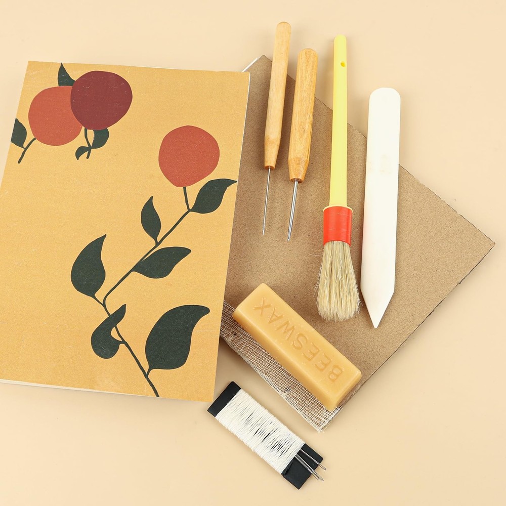 Bookbinding Tool Kit Awls Bone Folder Bristle Brush Needles Linen Thread Beeswax