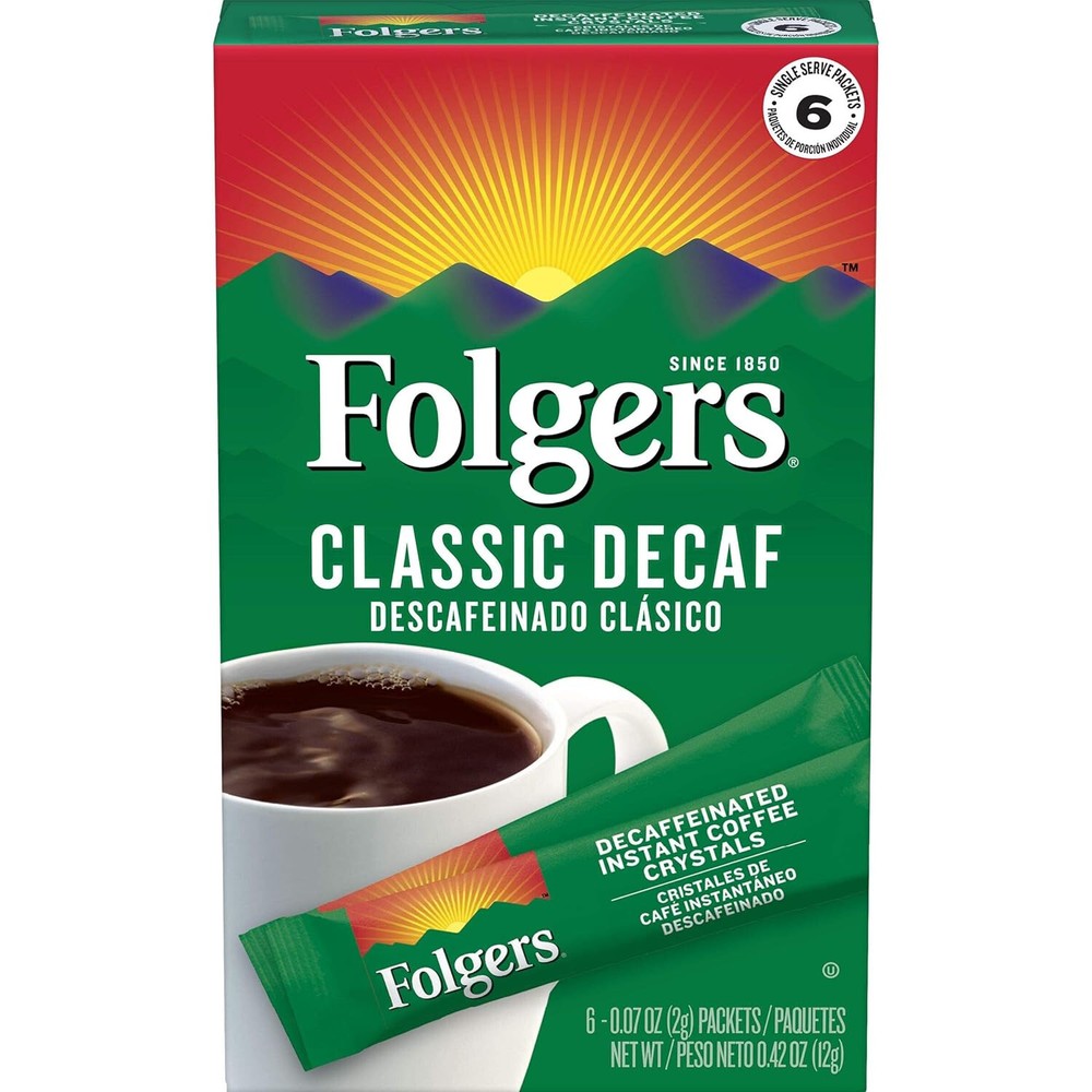 Folgers Instant DECAF Coffee - 6 BOXES, With 7 Packets each, Classic Roast DECAF