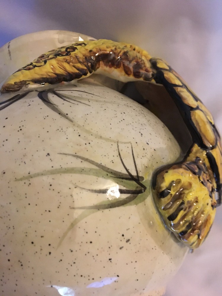 HAND CRAFTED POTTERY DECOR PITCHER W/TURTLE HANDLE~SAC B.CASATI