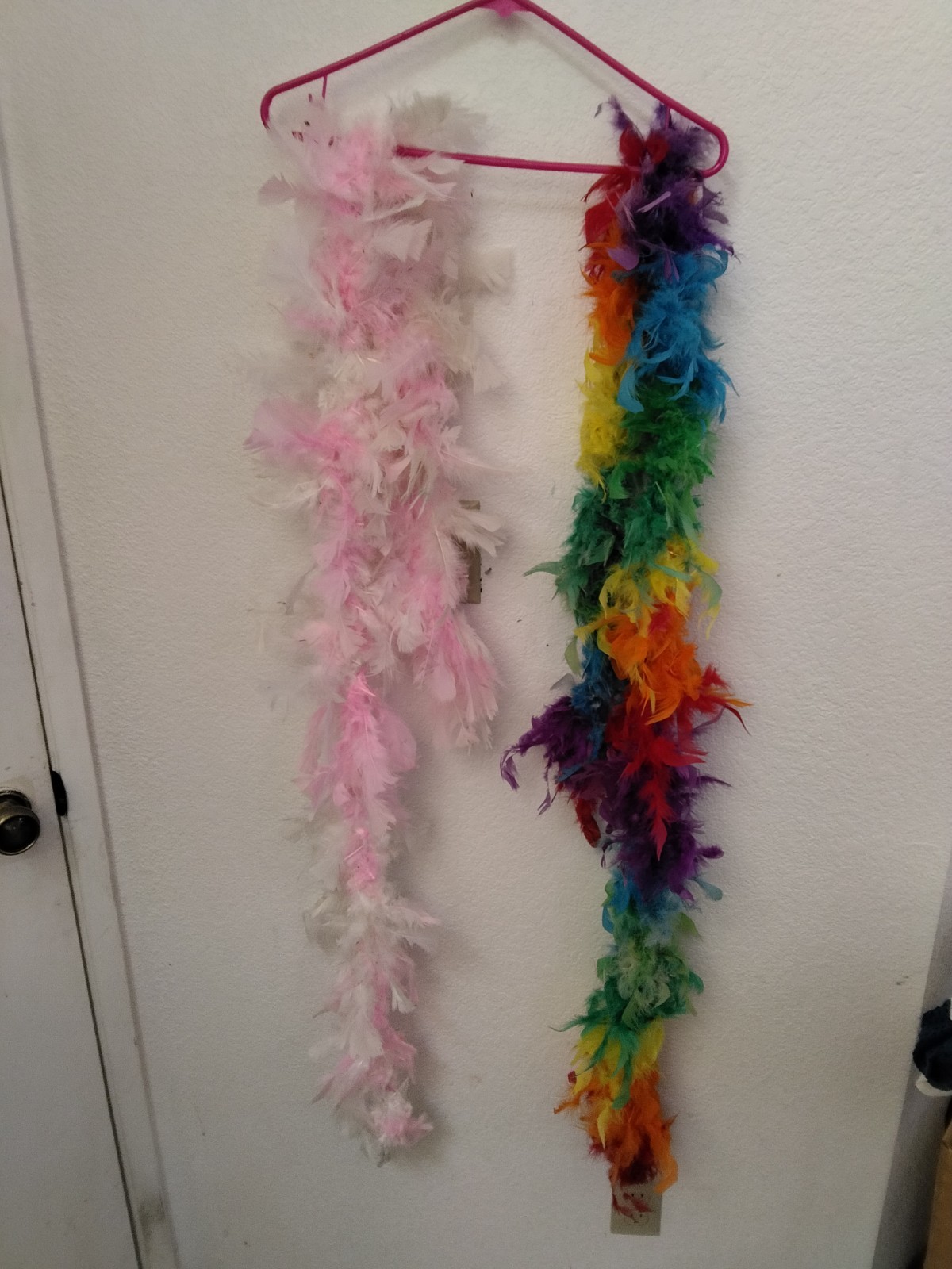 Pair of Genuine Feather Boas (One rainbow and one Pink)
