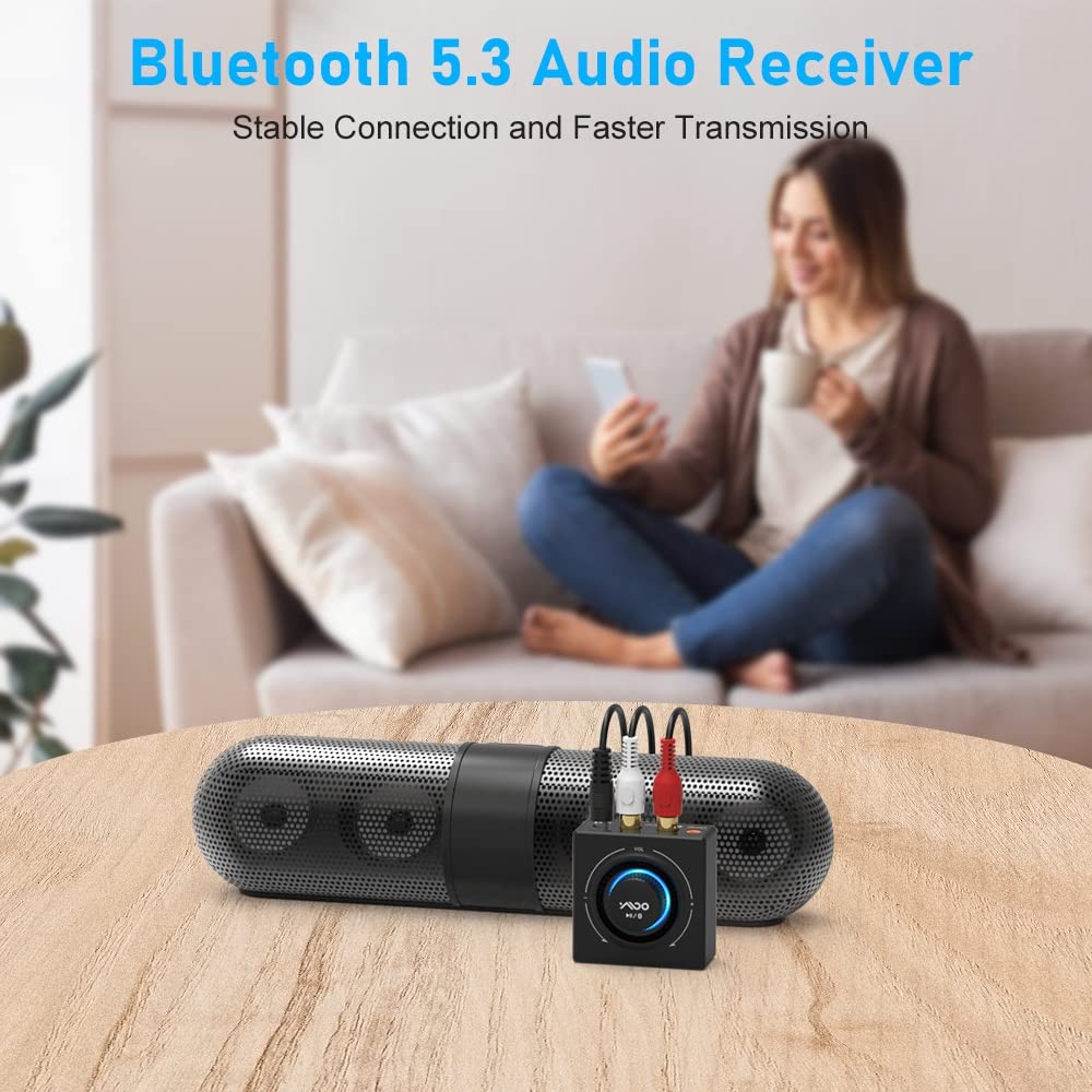 B06T3 Bluetooth 5.3 Receiver, 100ft RCA Bluetooth Audio Adapter for 3.5mm Jac...