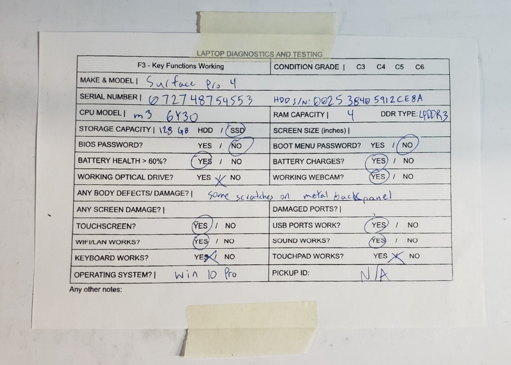 Microsoft Surface Pro 4 Intel Core m3-6Y30 4GB RAM 128GB SSD Win 10 Pro