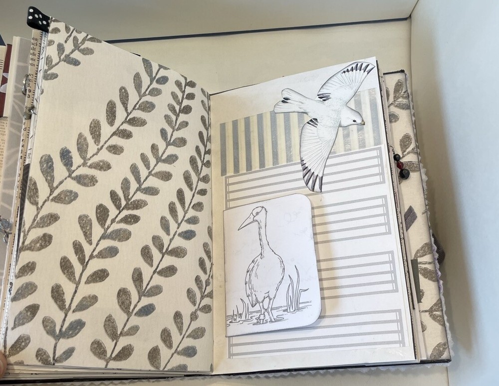 Junk Journal Butterfly Bird Grey Ivory Keepsake Diary Book Interactive NEW