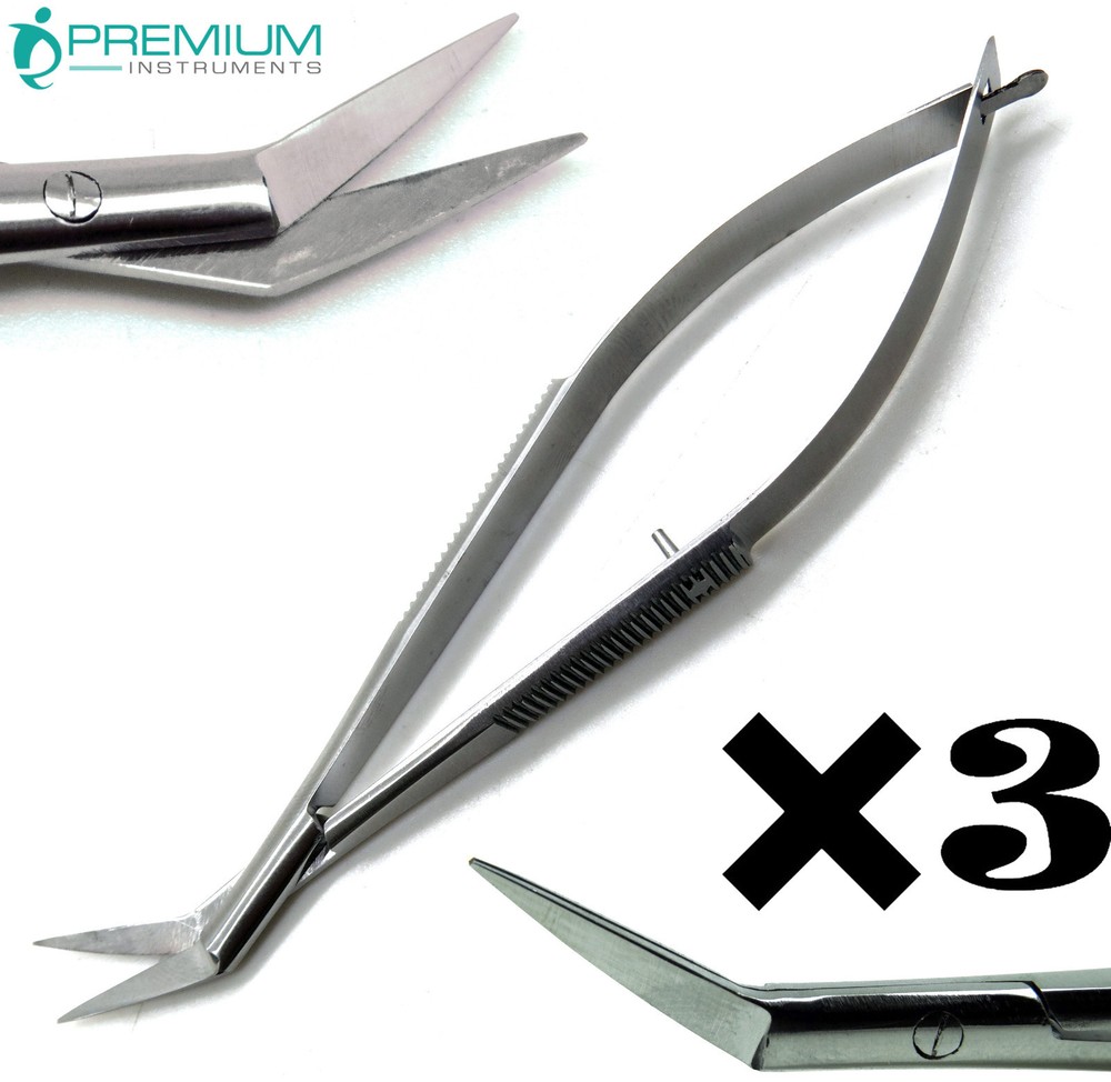 3× Castroviejo Angled Scissors Sharp/Sharp 4.75" Sqeeze Spring Micro Instruments