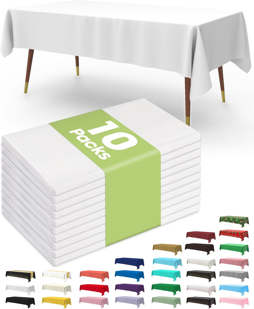 Plastic Table Cloth Disposable 10 Pack, 54 X 108 Inch Table Cloths, Easter Party