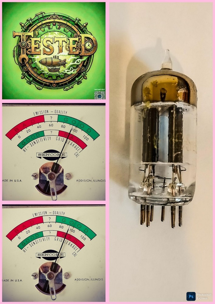 CROSLEY 12AU7 ECC82 Dark Plate Dual Triode TESTED NOS 95/120