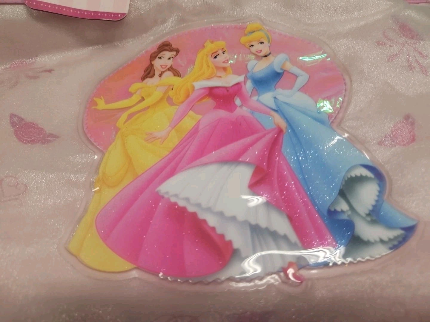 Disney Princess' Glitter Tote Bag Satin Pink Girls 11X12 NEW