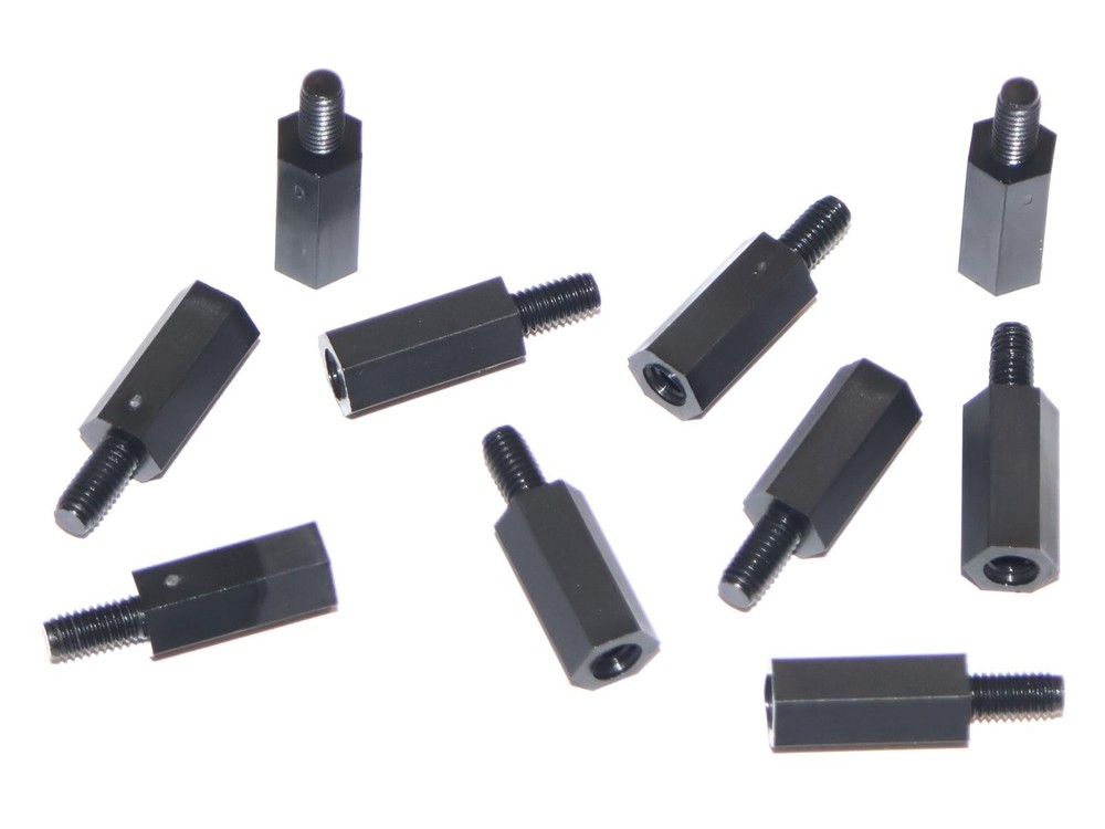 10 pcs. M3 Standoff 12+6mm - Plastic Black
