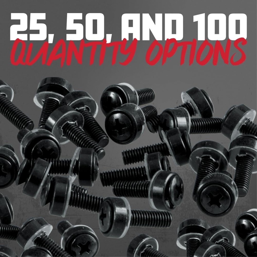 Professional Black Rack Screws Set, 25 Count - Compatibility with 10/32 Systems