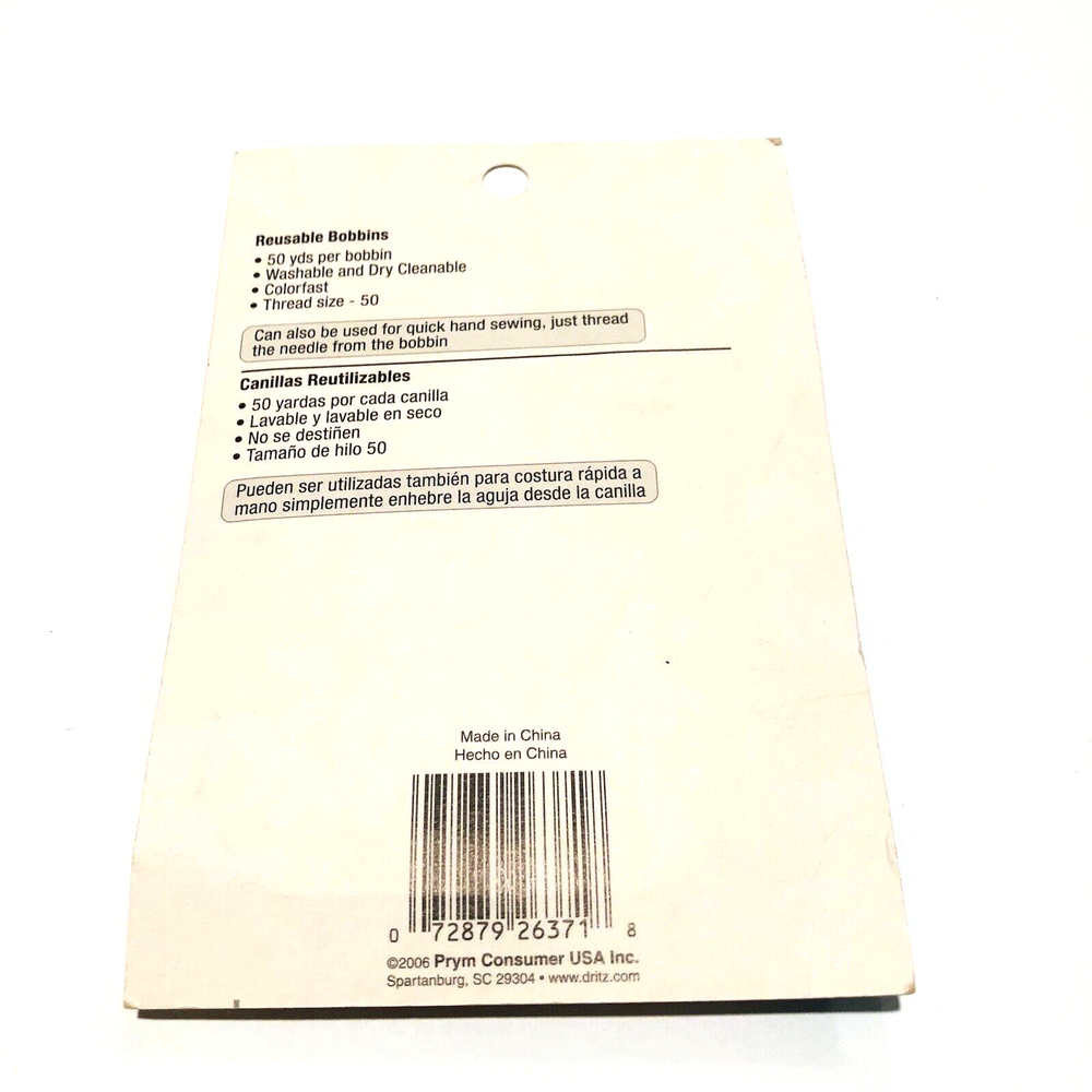Dritz Class 15 Reusable Bobbins 940 Black White 12 PC 2006 Thread Size 50 Sew