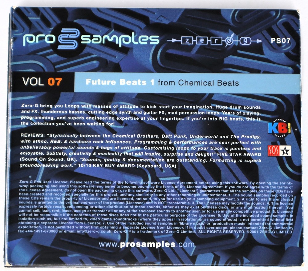 Zero-G Pro Samples 07 Future Beats 1 Sample Library/Sound Library/Sampling 2 CD