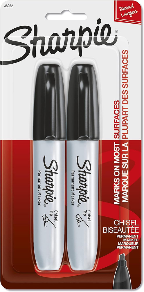 Permanent Markers, Chisel Tip, Black, 2 Count