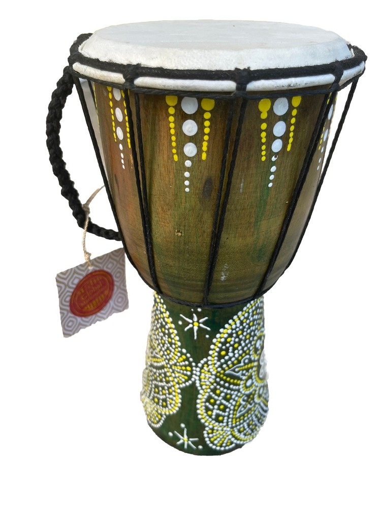 Djembe Drum Hand Carved Solid Wood-Hand Painted Home decor BOHO NEW