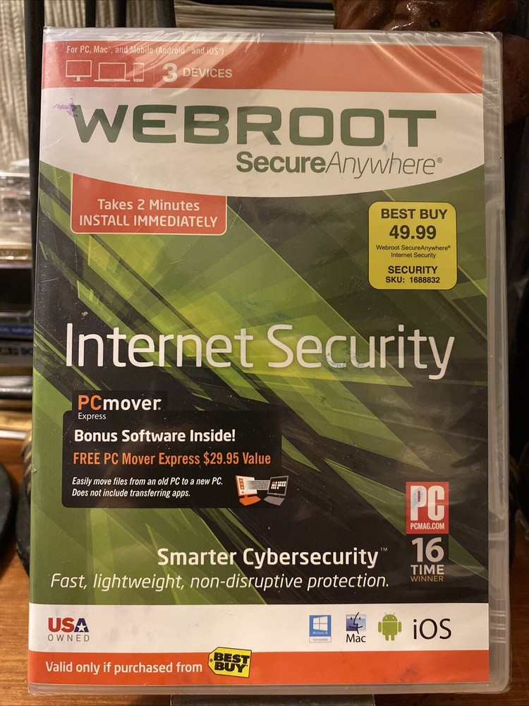 Webroot Secure Anywhere Internet Security 3 Devices For PC MAC Android Apple New