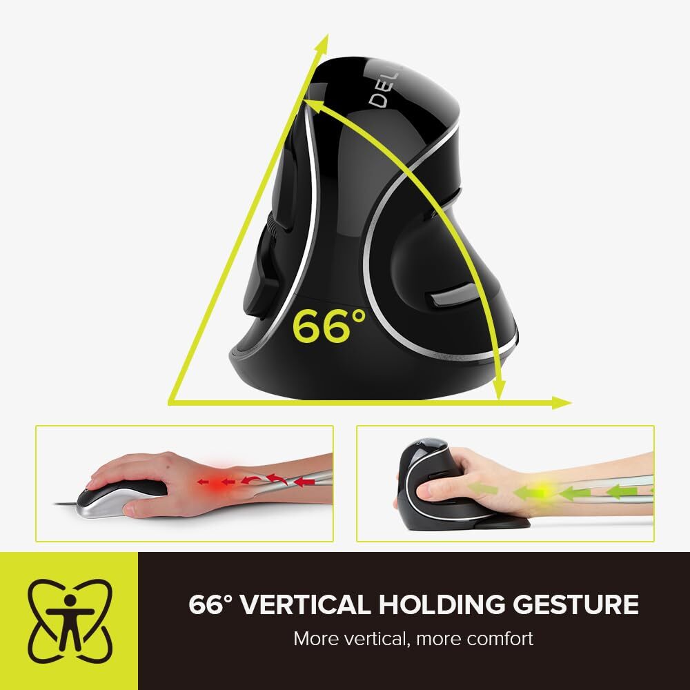 Wireless Ergonomic Vertical Mouse - 2.4G with USB Receiver Silent Clicks 1600...