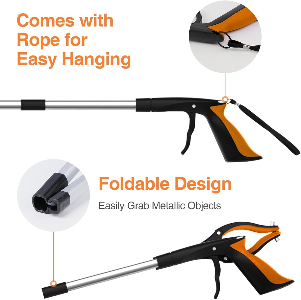 2-Pack Extra Long Grabber Reacher, 32" Foldable Trash Picker Grabber with Strong