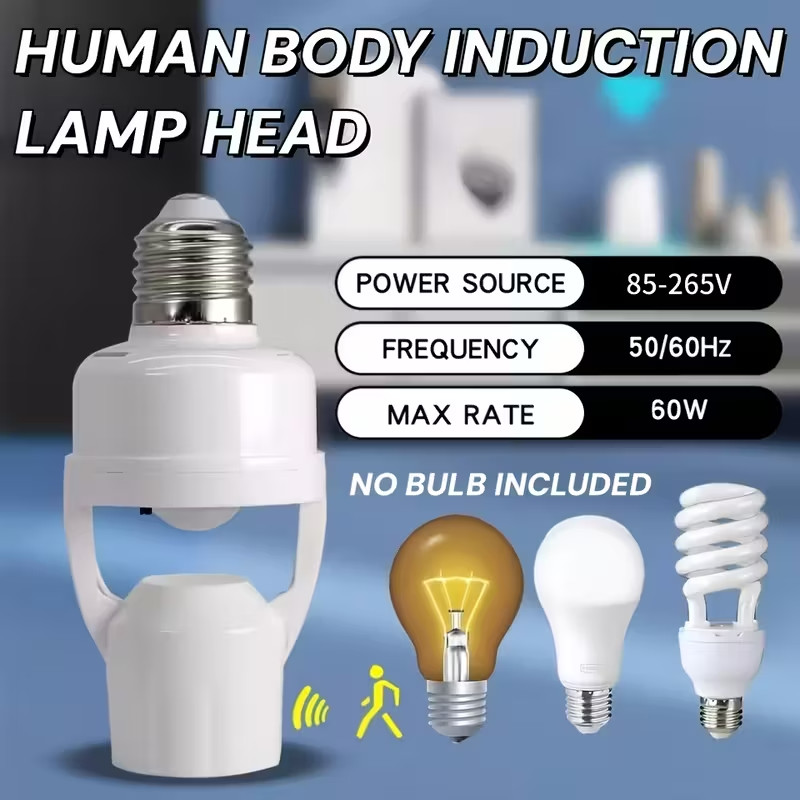 PIR Motion Sensor Socket Converter Lamp Base Holder Control Smart Switch Bulb