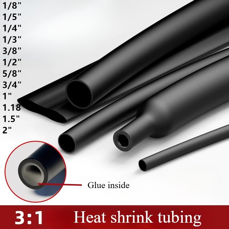 BLACK Heat Shrink Tubing Tube Dual Wall 3:1 Adhesive Glue Lined Waterproof