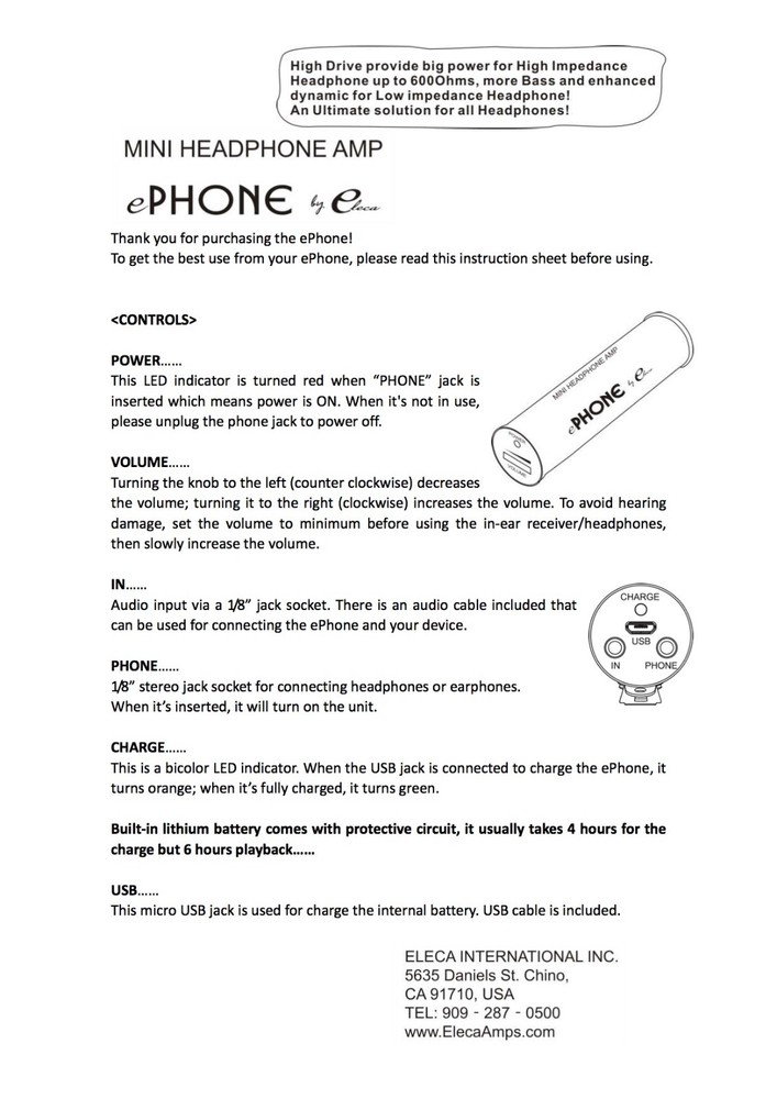 Eleca Mini Headphone Amp, ePhone