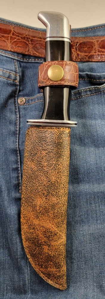 Buck Knives 119 Sheath Right Pull with Authentic Camp Fire BROWN Fine LEATHER
