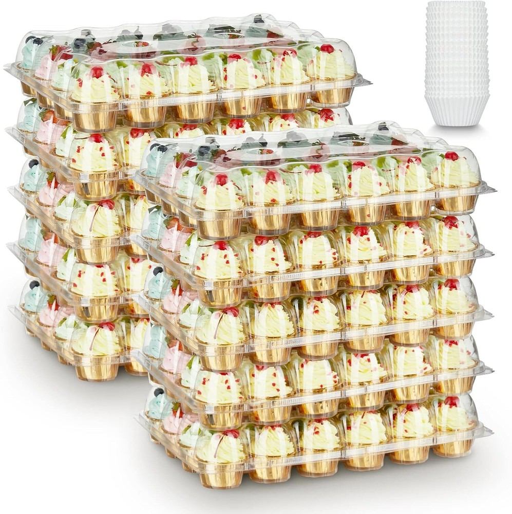 (24 Pack x 10 Sets) Stackable Cupcake Carrier Holders with 240 Pack Cupcake L...