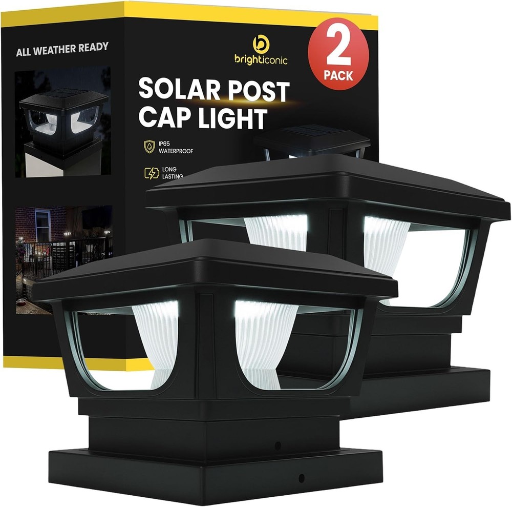 Solar Post Cap Lights for 3x3, 4X4 Posts - BLACK (2 PACK) BICSGL-12BLK