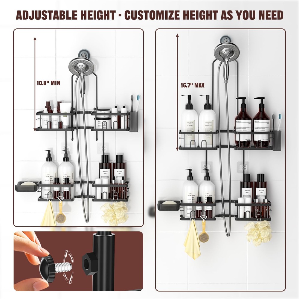 Adjustable Shower Caddy Hanging Rustproof Shower Caddy for Handheld Showerhea...