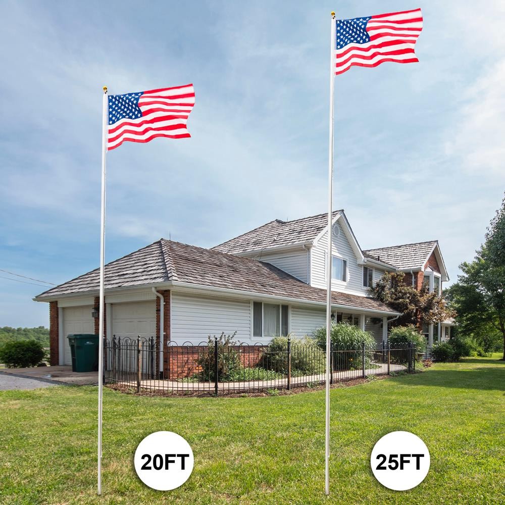 25/20ft Outdoor Decoration Sectional Halyard Pole US America Flag Flagpole Kit