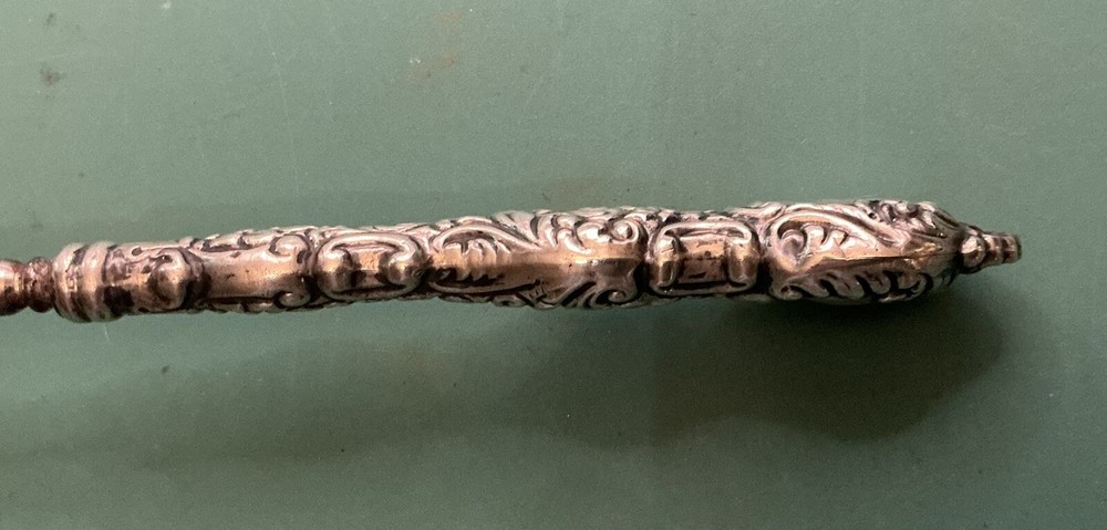 Button Boot Glove Hook Sterling Silver, Handle Floral Scrolling Design Antique