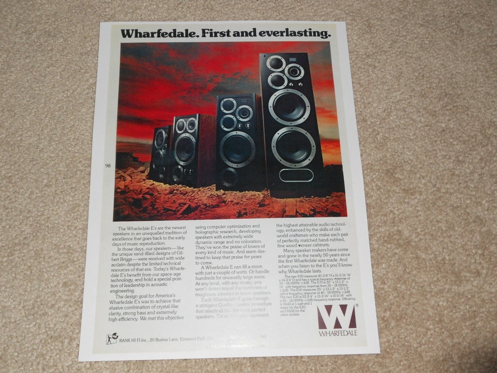 Wharfedale E90 Speaker Ad, 1979, 1 page, E50, E30, E70, Article, Specs