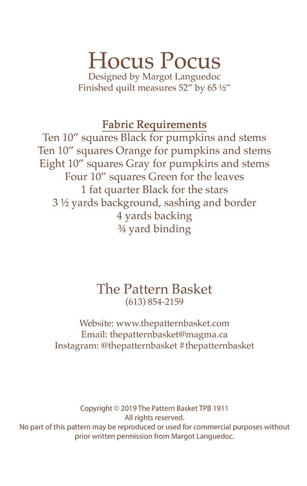 Pattern Basket HOCUS POCUS Layer Cake Pattern