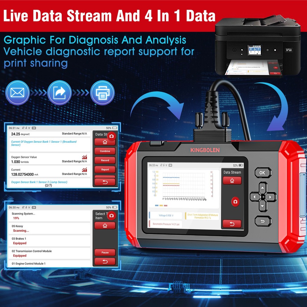 2026 Kingbolen S600 Car OBD2 Scanner Code Reader Diagnostic Tool Engine ABS AT