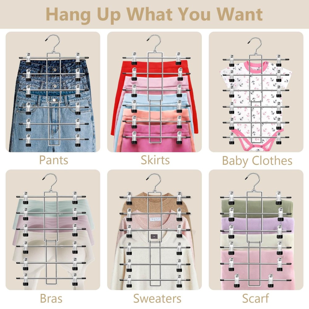 Pants Hangers with Clips,Space Saving Hanging Closet 2 pack, Silver