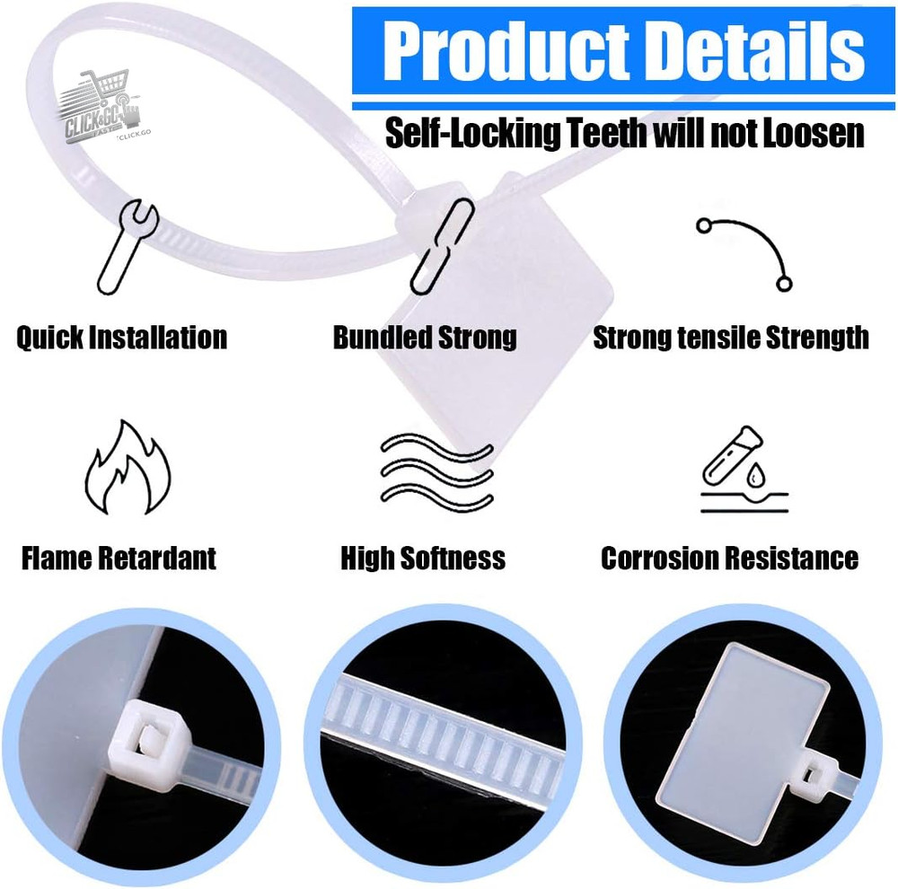 200 15.2cm Self-Locking Nylon Cable Ties, Writing Labels
