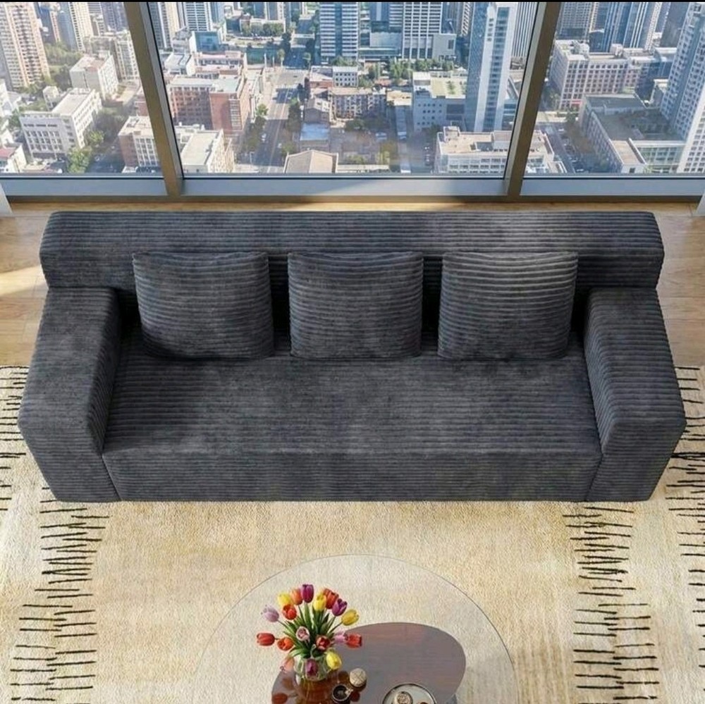 Charcoal Corduroy Modular Sofa | 3-Seat | Includes Pillows | Modern
