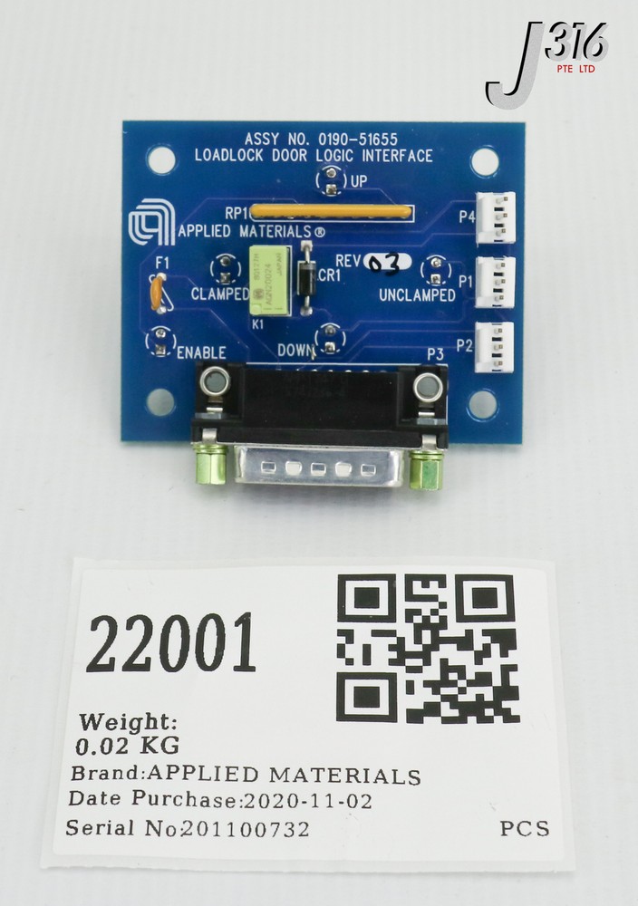 22001 APPLIED MATERIALS PCB, LOADLOCK DOOR LOGIC INTERFACE 0190-51655