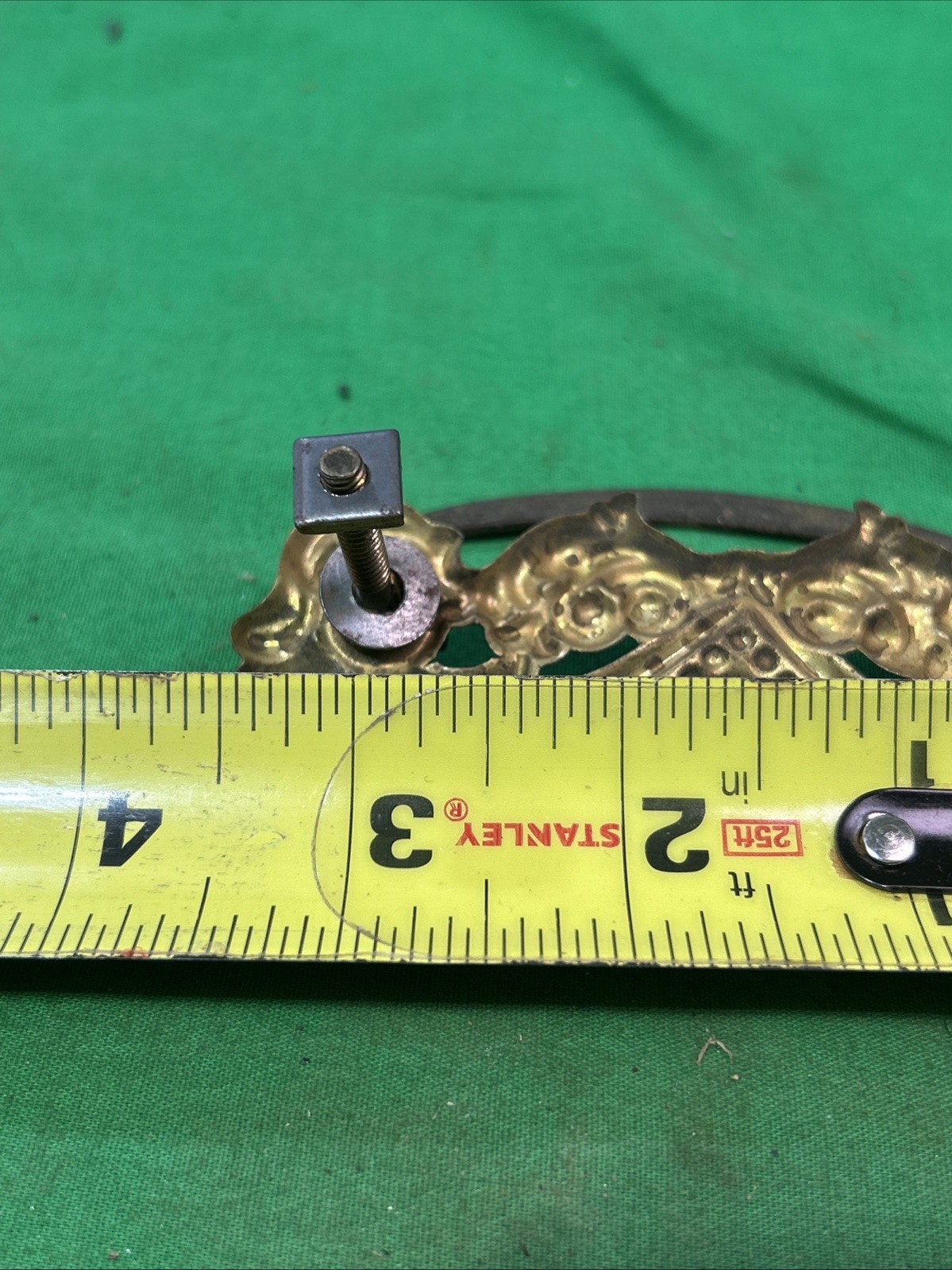 Two ANTIQUE Brass Pressed Drawer Pull Furniture Hardware Circle Metal Bail