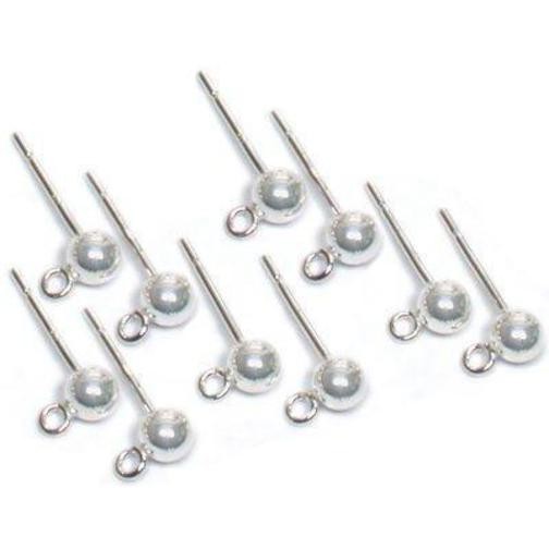 10 4mm Sterling Silver Ball Stud Earrings w/ Open Ring